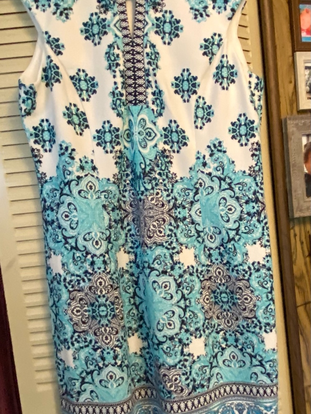 Studio One White and Aqua Printed A-Line dress